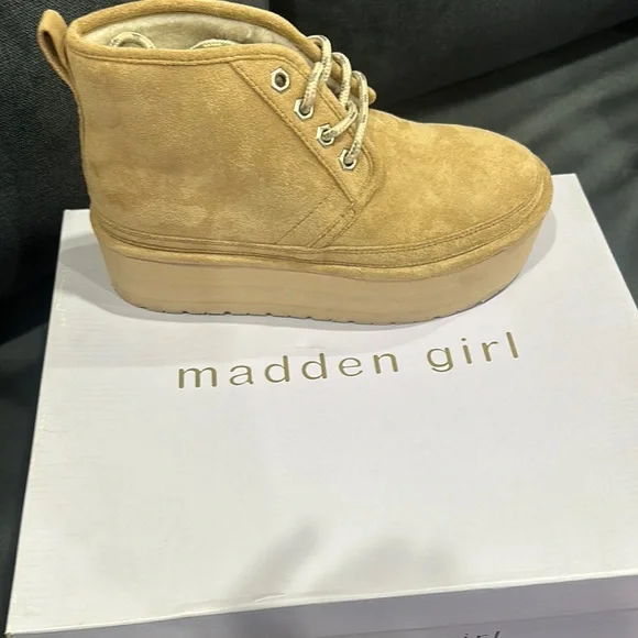 Madden Girl Shoes Madden Girl Beige Suede Platform Sneakers